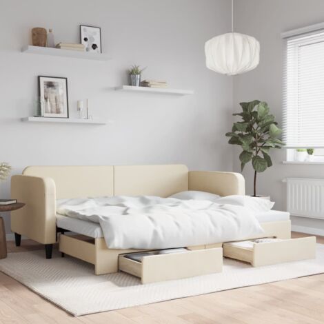 Tagesbett Ausziehbar mit Schubladen Creme 80x200 cm Stoff vidaXL