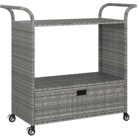 vidaXL Barwagen mit Schublade Grau 100x45x97 cm Poly Rattan
