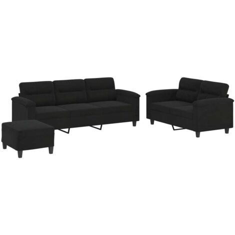 3-tlg. Sofagarnitur mit Kissen Schwarz Mikrofasergewebe vidaXL (1/5)