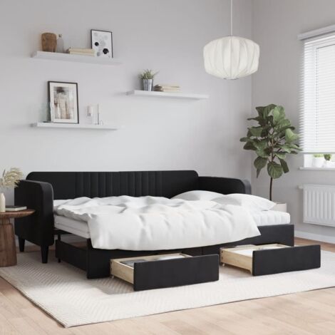 vidaXL Tagesbett mit Ausziehbett und Schubladen schwarz 80x200 cm Samt