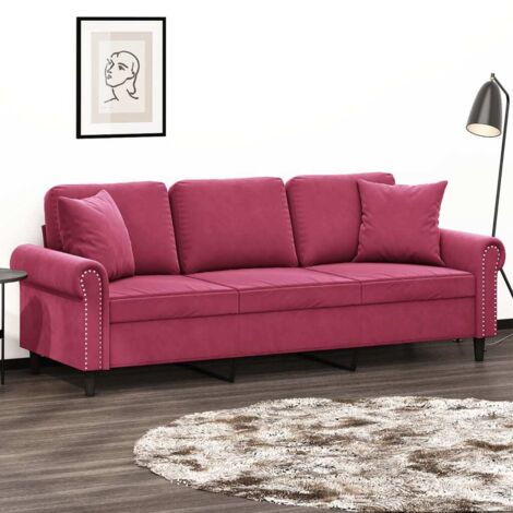 vidaXL 3-Sitzer Sofa mit Bordeaux-Kissen 180 cm Velours