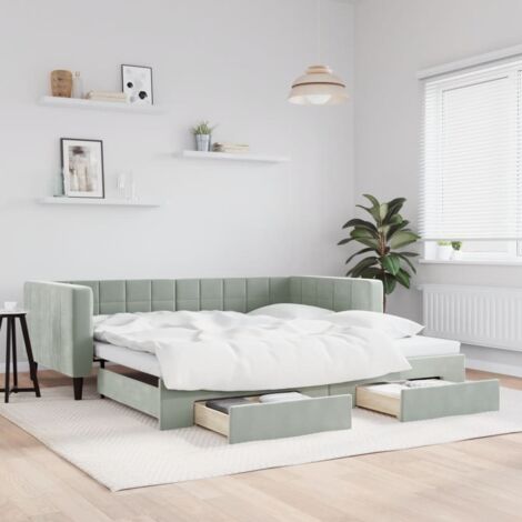 Tagesbett Ausziehbar mit Schubladen Hellgrau 100x200 cm Samt vidaXL