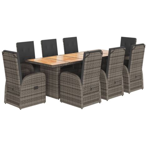 9-tlg. Garten-Essgruppe mit Kissen Grau Poly Rattan vidaXL
