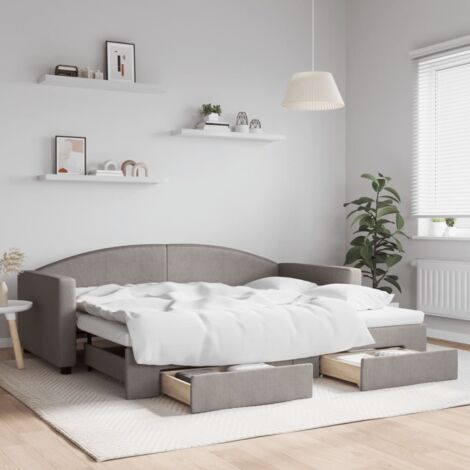 Tagesbett Ausziehbar mit Schubladen Taupe 90x200 cm Stoff vidaXL