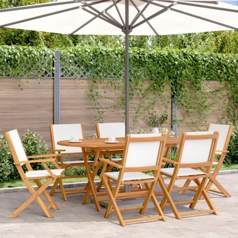 Gartenstühle 6 Stk. Klappbar Cremeweiß Stoff und Massivholz vidaXL893639