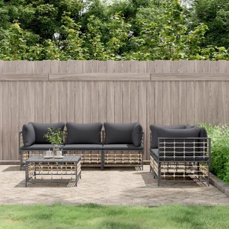 6-tlg. Garten-Lounge-Set mit Kissen Anthrazit Poly Rattan vidaXL