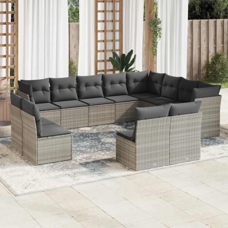 vidaXL Gartenset mit Kissen 12 Teile hellgrau geflochtene Rattan