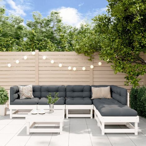 vidaXL Gartenmöbelset 7-teilig Weiß Massivholz Kiefer
