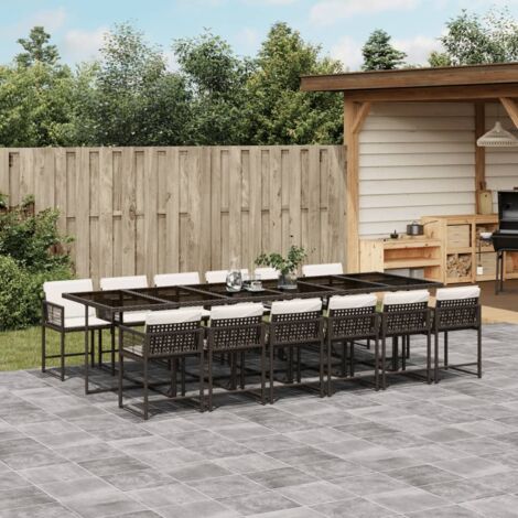 vidaXL Gartenmöbelset mit Kissen 13-teilig braun Rattan