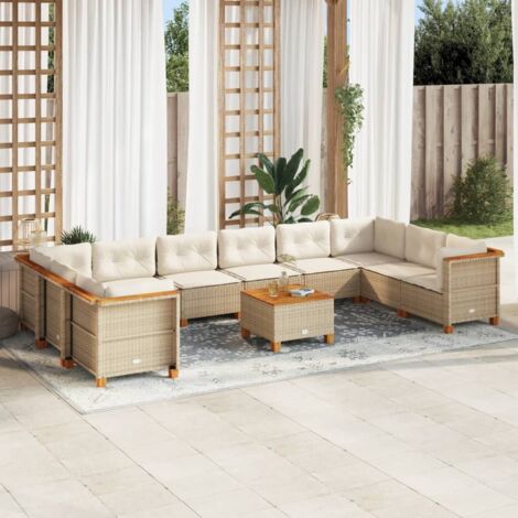 11-tlg. Garten-Sofagarnitur mit Kissen Beige Poly Rattan vidaXL (1/5)