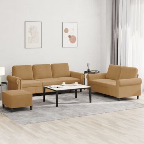 3-tlg. Sofagarnitur mit Kissen Braun Samt vidaXL (1/5)