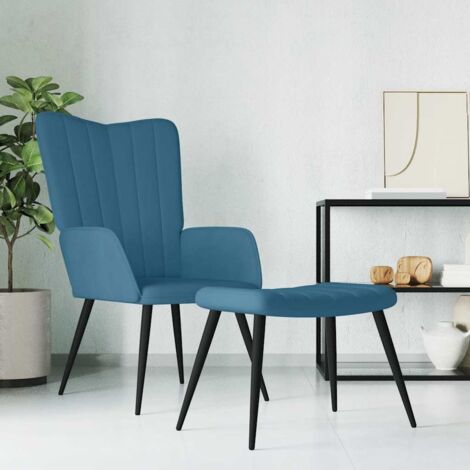 Relaxsessel mit Hocker Blau Samt vidaXL