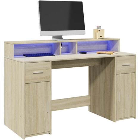 vidaXL LED-Schreibtisch Sonoma-Eiche 140x55x91 cm Holzwerkstoff