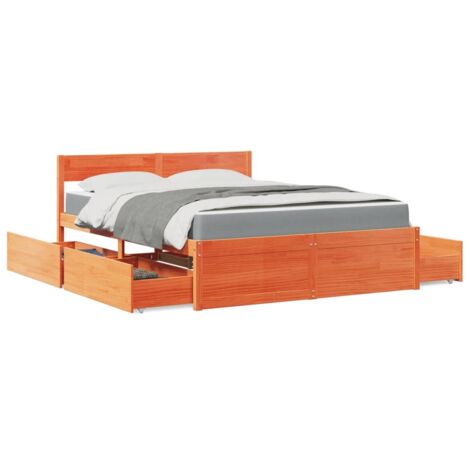 Bett mit Schubladen und Matratze Wachsbraun 160x200 Massivholz vidaXL
