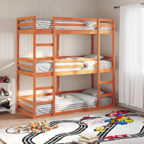 Dreifach-Etagenbett Wachsbraun 90x200 cm Massivholz Kiefer vidaXL