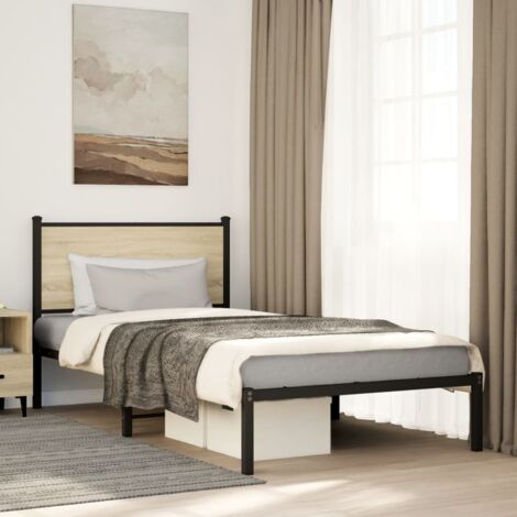 Metallbett ohne Matratze Sonoma-Eiche 100x200 cm vidaXL (1/5)