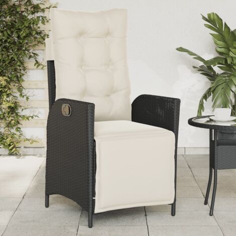 Gartensessel mit Fußteil Verstellbar Schwarz Poly Rattan vidaXL