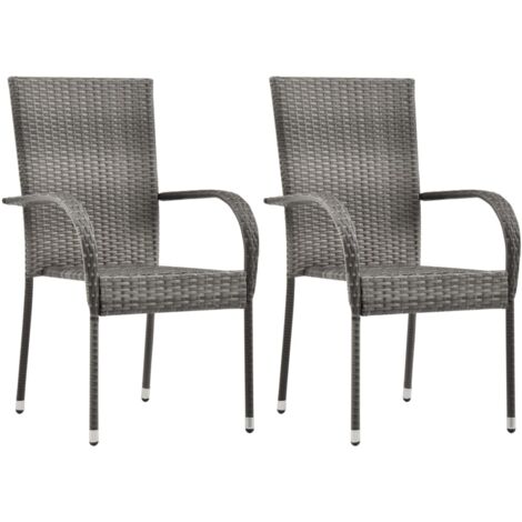 Gartenstühle Stapelbar 2 Stk. Grau Poly Rattan vidaXL