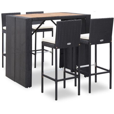 5-tlg. Garten-Bar-Set Poly Rattan und Akazienholz Schwarz vidaXL