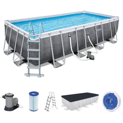 Power Steel™ Frame Pool Komplett-Set mit Filterpumpe 549 x 274 x 122 cm, Rattan-Optik (Schiefergrau), eckig