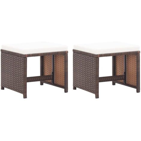 vidaXL Garden Stools 2 pcs with Cushions Poly Rattan Brown