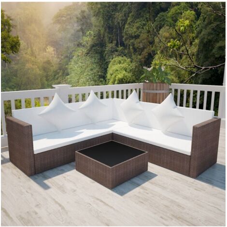 vidaXL 4-tlg. Garten-Lounge-Set mit Kissen Poly-Rattan Braun