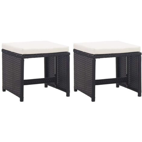 vidaXL Gartenhocker 2 Stk. mit Sitzkissen Poly Rattan Schwarz