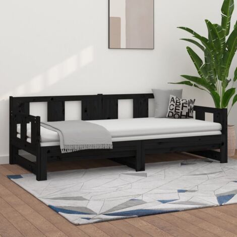 Schwarz Schiebebett Massives Kiefernholz 2x(90x190) cm (1/5)