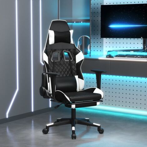 Gaming-Stuhl mit Massage & Fußstütze Schwarz & Weiß Kunstleder vidaXL