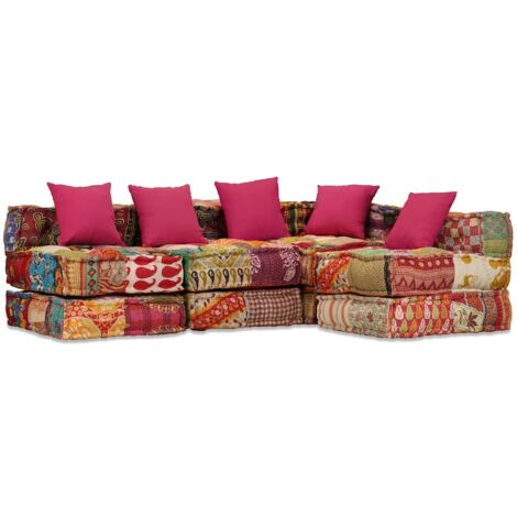 4-Sitzer Modularer Pouf Patchwork Stoff vidaXL