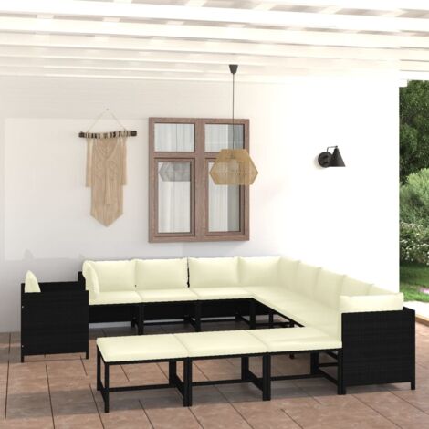 12-tlg. Garten-Lounge-Set mit Kissen Poly Rattan Schwarz vidaXL