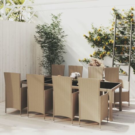 9-tlg. Garten-Essgruppe mit Kissen Poly Rattan Beige vidaXL