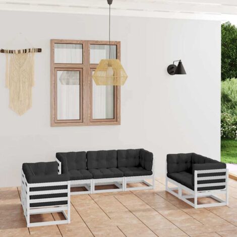 Gartenmöbelset 7-teilig mit Kissen aus massivem Kiefernholz