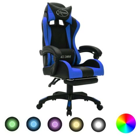 Gaming-Stuhl mit RGB LED-Leuchten Blau und Schwarz Kunstleder vidaXL