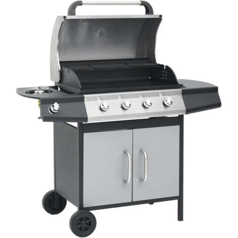 Gasgrill 4+1 Flammen Schwarz und Silbern Stahl & Edelstahl vidaXL