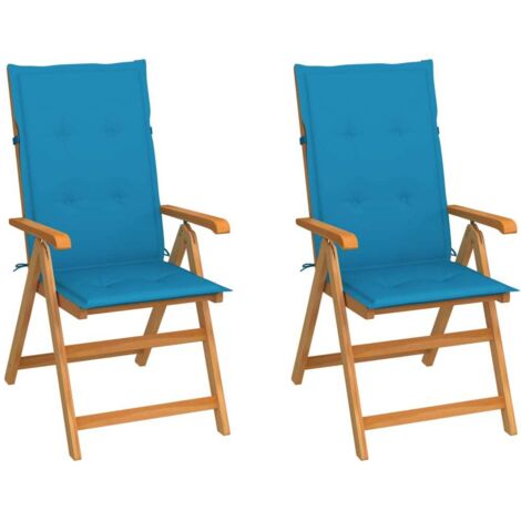 Gartenstühle 2 Stk. mit Blauen Kissen Massivholz Teak vidaXL (1/5)
