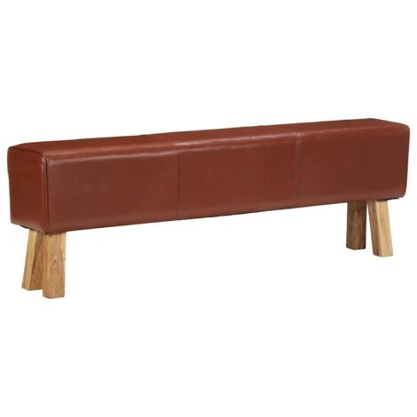 Bank Turnbock-Design 160cm Braun Echtleder Massivholz Akazie vidaXL