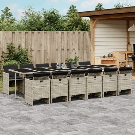 Gartenmöbelset mit Kissen 13-teilig hellgrau Rattan