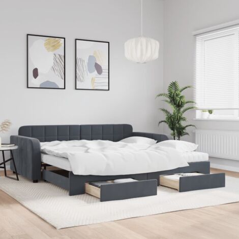 Tagesbett Ausziehbar mit Schubladen Dunkelgrau 100x200 cm Samt vidaXL