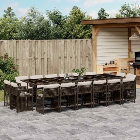17-tlg. Garten-Essgruppe mit Kissen Braun Poly Rattan vidaXL