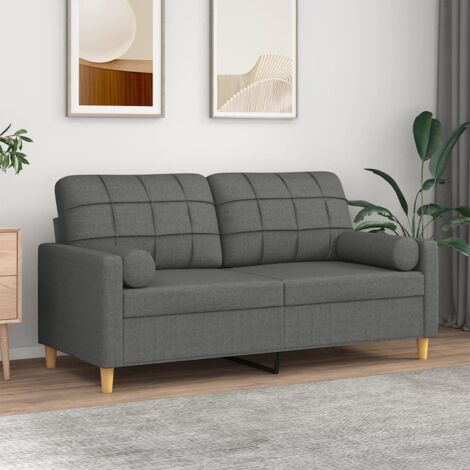 vidaXL 2-Sitzer Sofa mit Kissen grau meliert 140 cm Stoff