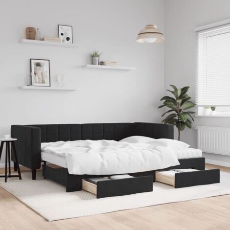Tagesbett Ausziehbar mit Schubladen Schwarz 90x190 cm Samt vidaXL