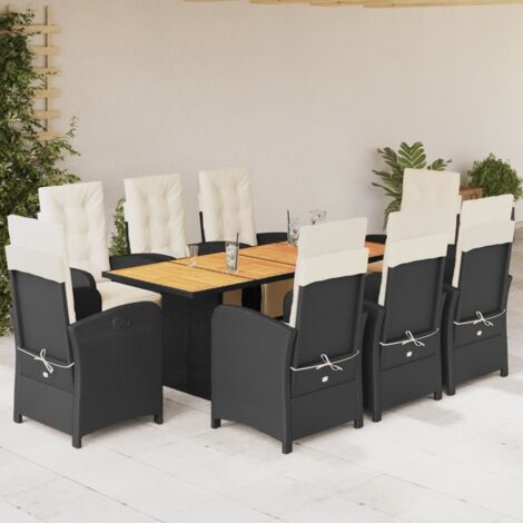 vidaXL Gartenmöbelset 9-teilig mit schwarzen Kissen aus geflochtener Kunstfaser