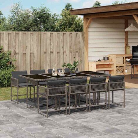 vidaXL 9-tlg. Garten-Essgruppe mit Kissen Grau Poly Rattan (1/5)