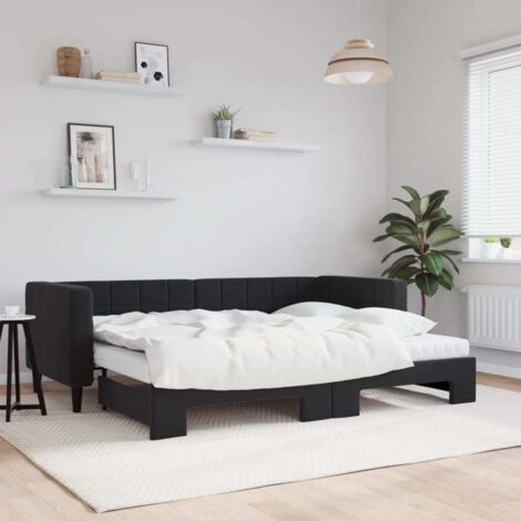vidaXL Tagesbett mit Ausziehbett und schwarzem Matratze 80x200 cm Samt