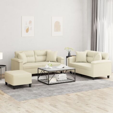 vidaXL 3-tlg. Sofagarnitur mit Kissen Creme Kunstleder