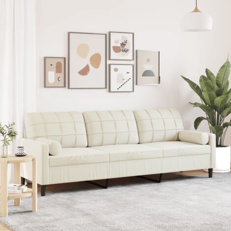 vidaXL 3-Sitzer Sofa mit dekorativen Kissen Creme 210 cm Velours