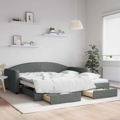 Tagesbett Ausziehbar mit Schubladen Dunkelgrau 100x200 cm Stoff vidaXL