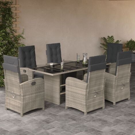 Essbereich für den Garten mit Kissen 7 teilig grau Rattan