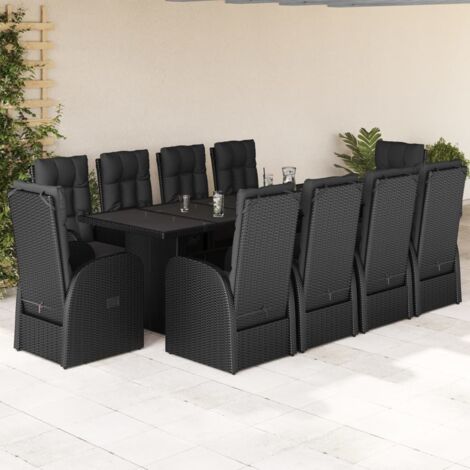 11-tlg. Garten-Essgruppe mit Kissen Schwarz Poly Rattan vidaXL